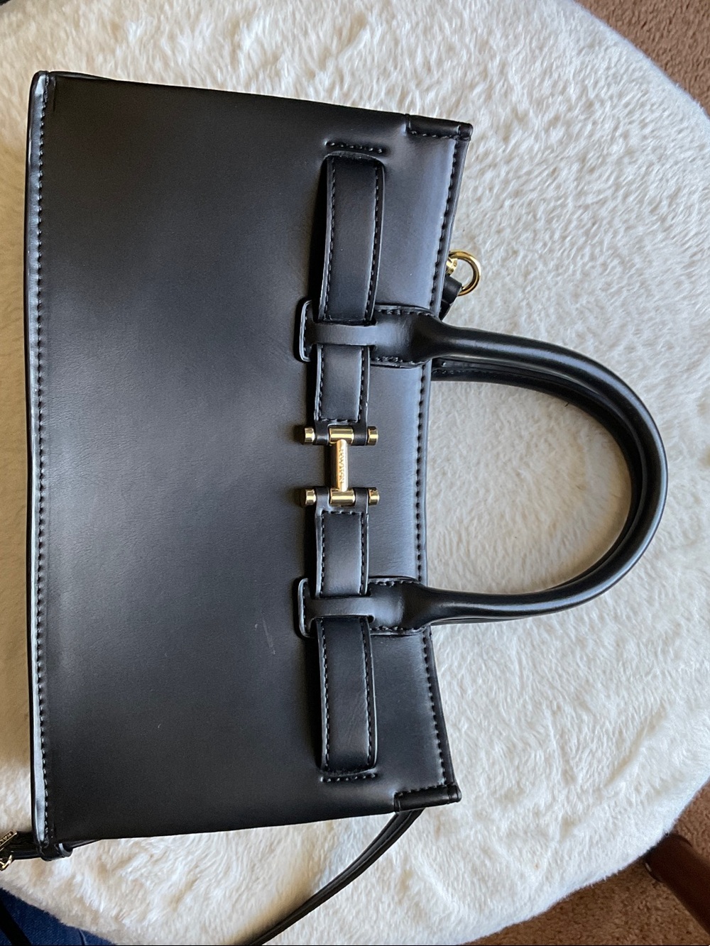 Halston Heritage Black Leather Top-Handle Satchel with Gold Hardware
